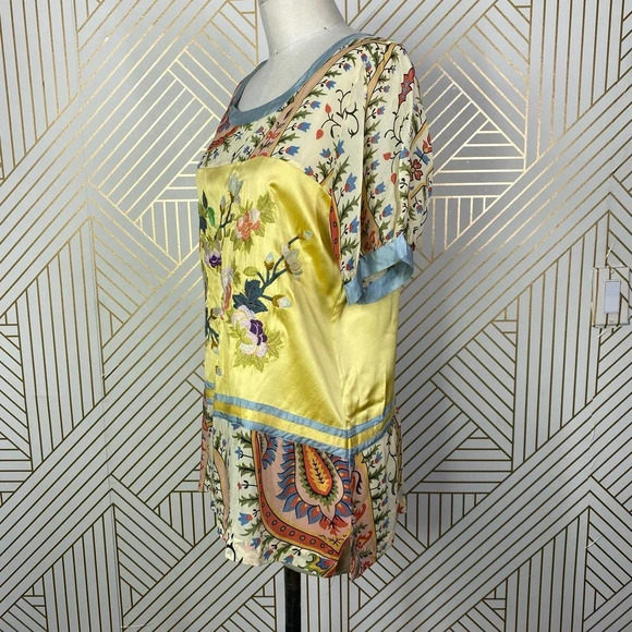 Johnny Was Mistic Paneled & Printed Tunic Top Yellow Floral Size US Small - Picture 4 of 11